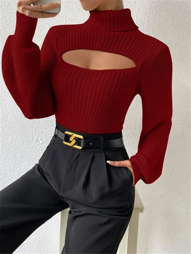 Soft Autumn Winter Knit Pullover Relaxed Fit with Elegant Hollow Accents